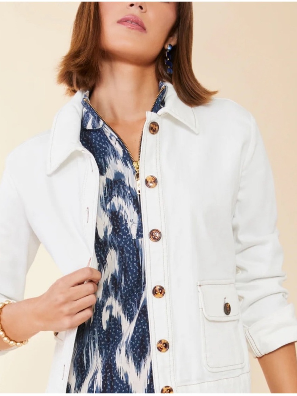 Spartina 449 White Cotton Button-Up Jacket